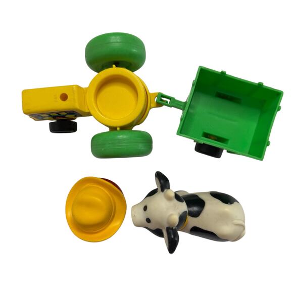 FISHER-PRICE Vintage Little People 1990 Tractor Trailer Cow Farmer Green Cowboy - Picture 9 of 10